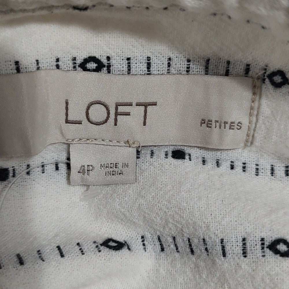 LOFT Cream and Black Cap Sleeve Button Down Dress - Picture 6 of 7